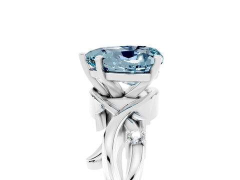 White gold Heart Cut Aquamarine Solitaire Ring with Twisted Band and Prong Setting_5