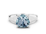White gold Heart Cut Aquamarine Solitaire Ring with Wide Band and Prong Setting