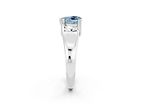 White gold Heart Cut Aquamarine Solitaire Ring with Wide Band and Prong Setting_2