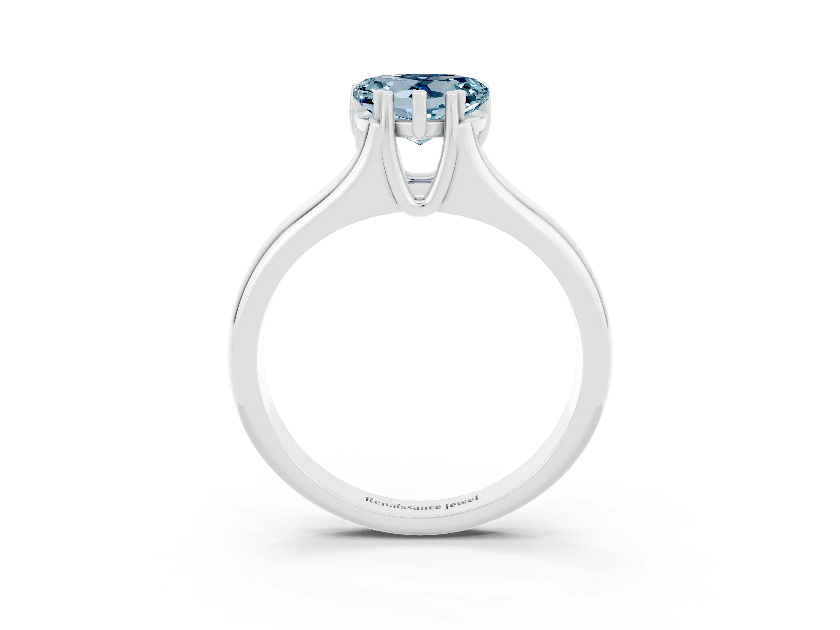 White gold Heart Cut Aquamarine Solitaire Ring with Wide Band and Prong Setting_3