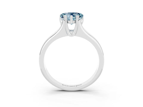 White gold Heart Cut Aquamarine Solitaire Ring with Wide Band and Prong Setting_3