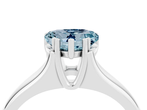 White gold Heart Cut Aquamarine Solitaire Ring with Wide Band and Prong Setting_4