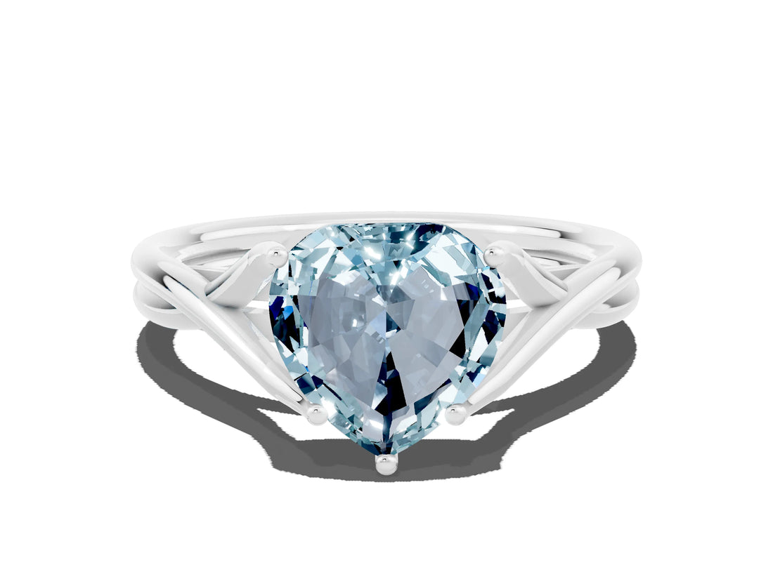 White gold Heart Cut Aquamarine Solitaire Twist Band Prong Setting Ring_36