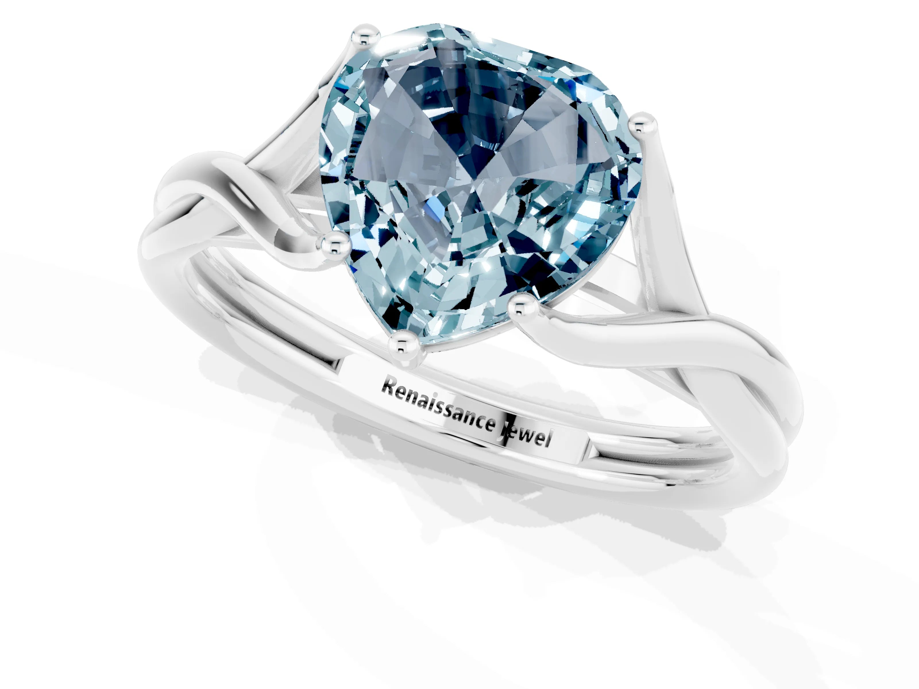White gold Heart Cut Aquamarine Solitaire Twist Band Prong Setting Ring_37