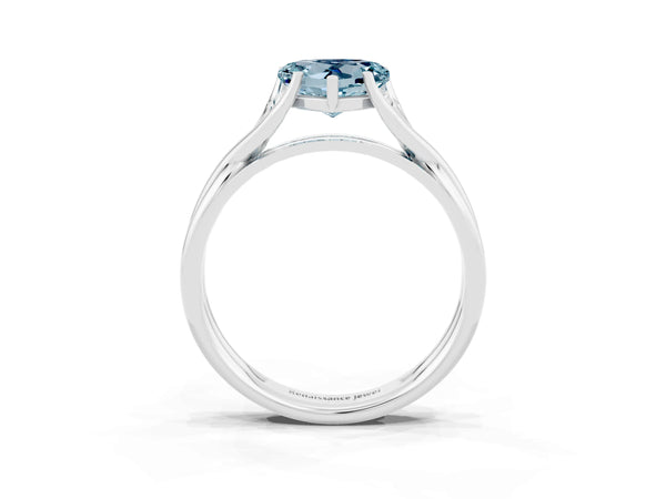 Platinum Heart Cut Aquamarine Solitaire Twist Band Prong Setting Ring