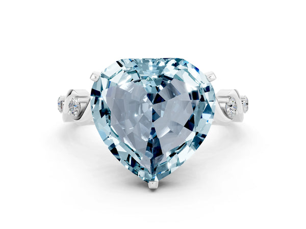 White gold Heart Cut Aquamarine Solitaire Twisted Band with Round  Accents and Prong Setting