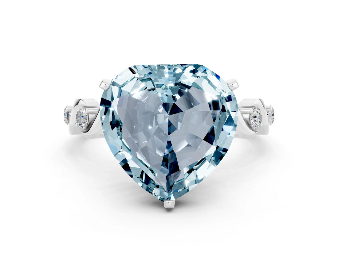 White gold Heart Cut Aquamarine Solitaire Twisted Band with Round  Accents and Prong Setting_12
