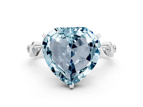 White gold Heart Cut Aquamarine Solitaire Twisted Band with Round  Accents and Prong Setting_12