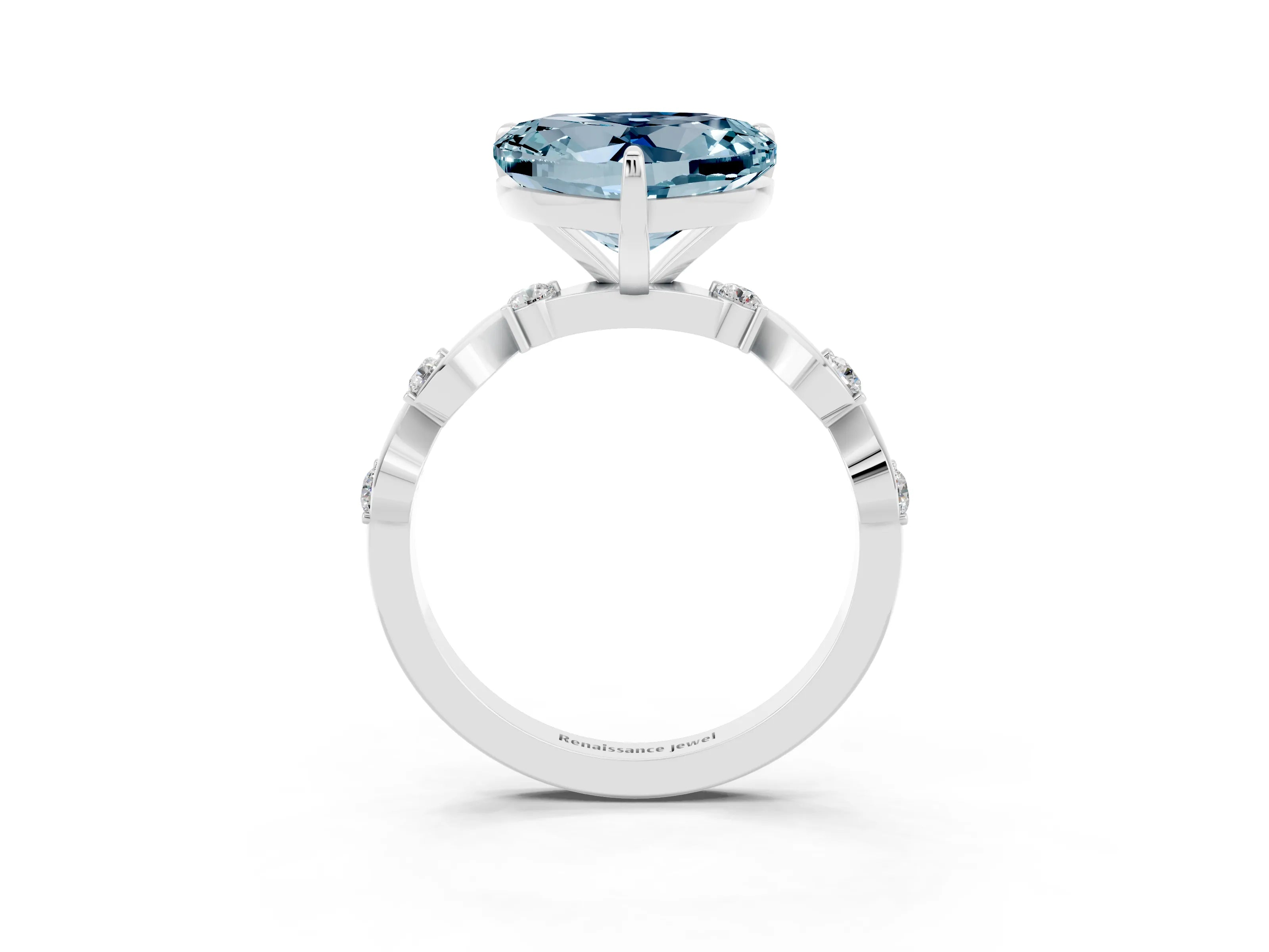 White gold Heart Cut Aquamarine Solitaire Twisted Band with Round  Accents and Prong Setting_15