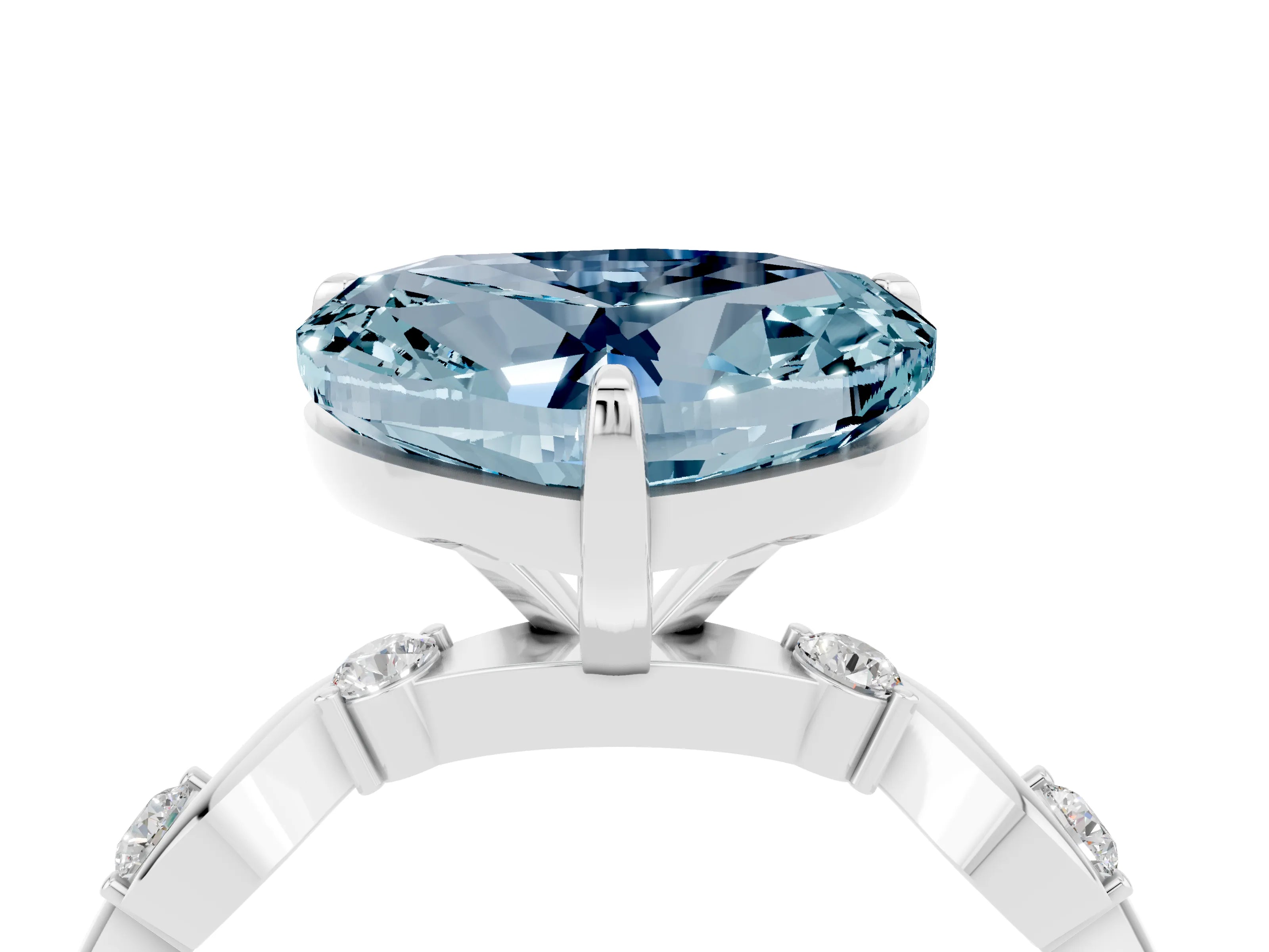 White gold Heart Cut Aquamarine Solitaire Twisted Band with Round  Accents and Prong Setting_16
