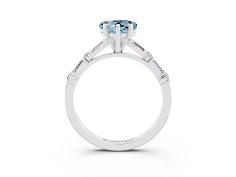 White gold Heart Cut Aquamarine Solitaire with Side Baguettes and Channel Set Band_3