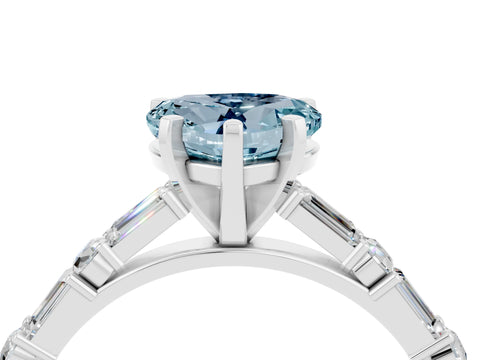 White gold Heart Cut Aquamarine Solitaire with Side Baguettes and Channel Set Band_4