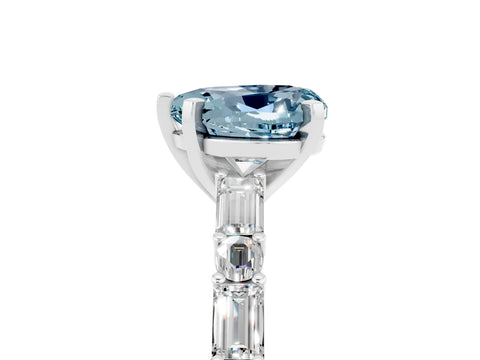 White gold Heart Cut Aquamarine Solitaire with Side Baguettes and Channel Set Band_5