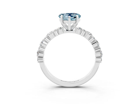 White gold Heart Cut Aquamarine Solitaire with Side Stones, Pave Band, Four-Prong Setting_15