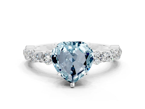 White gold Heart Cut Aquamarine Solitaire with Side Stones, Pave Band, Four-Prong Setting_36