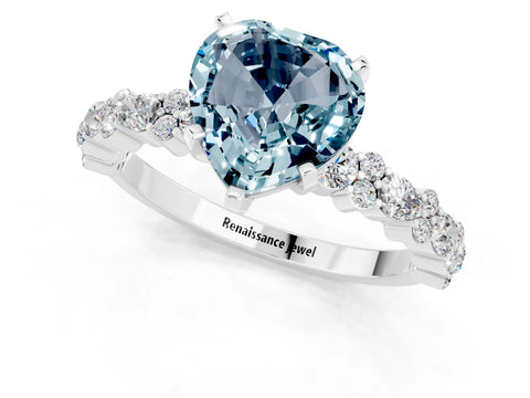 White gold Heart Cut Aquamarine Solitaire with Side Stones, Pave Band, Four-Prong Setting_37