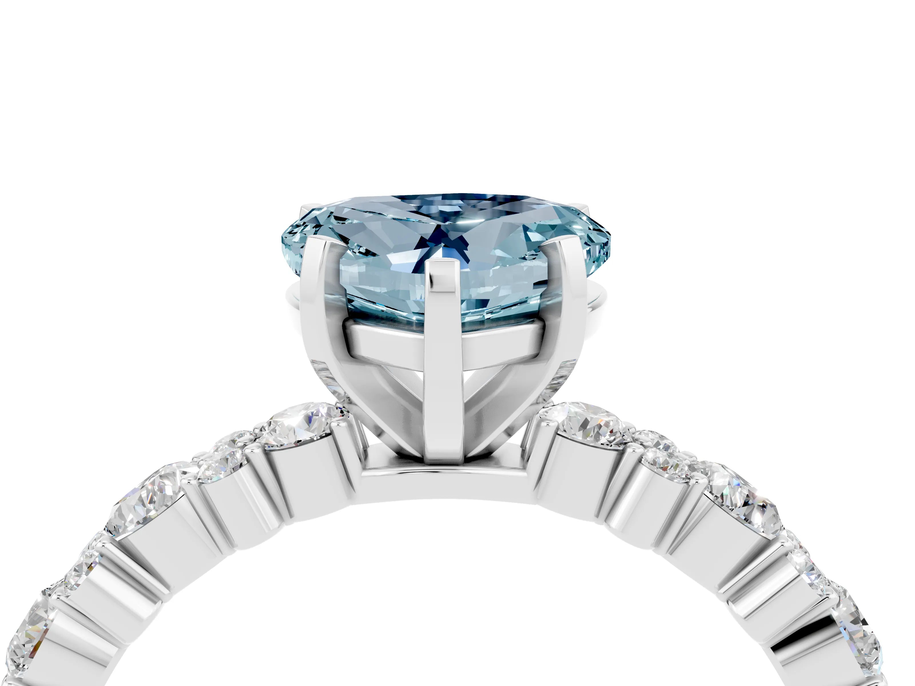 White gold Heart Cut Aquamarine Solitaire with Side Stones, Pave Band, Four-Prong Setting_40