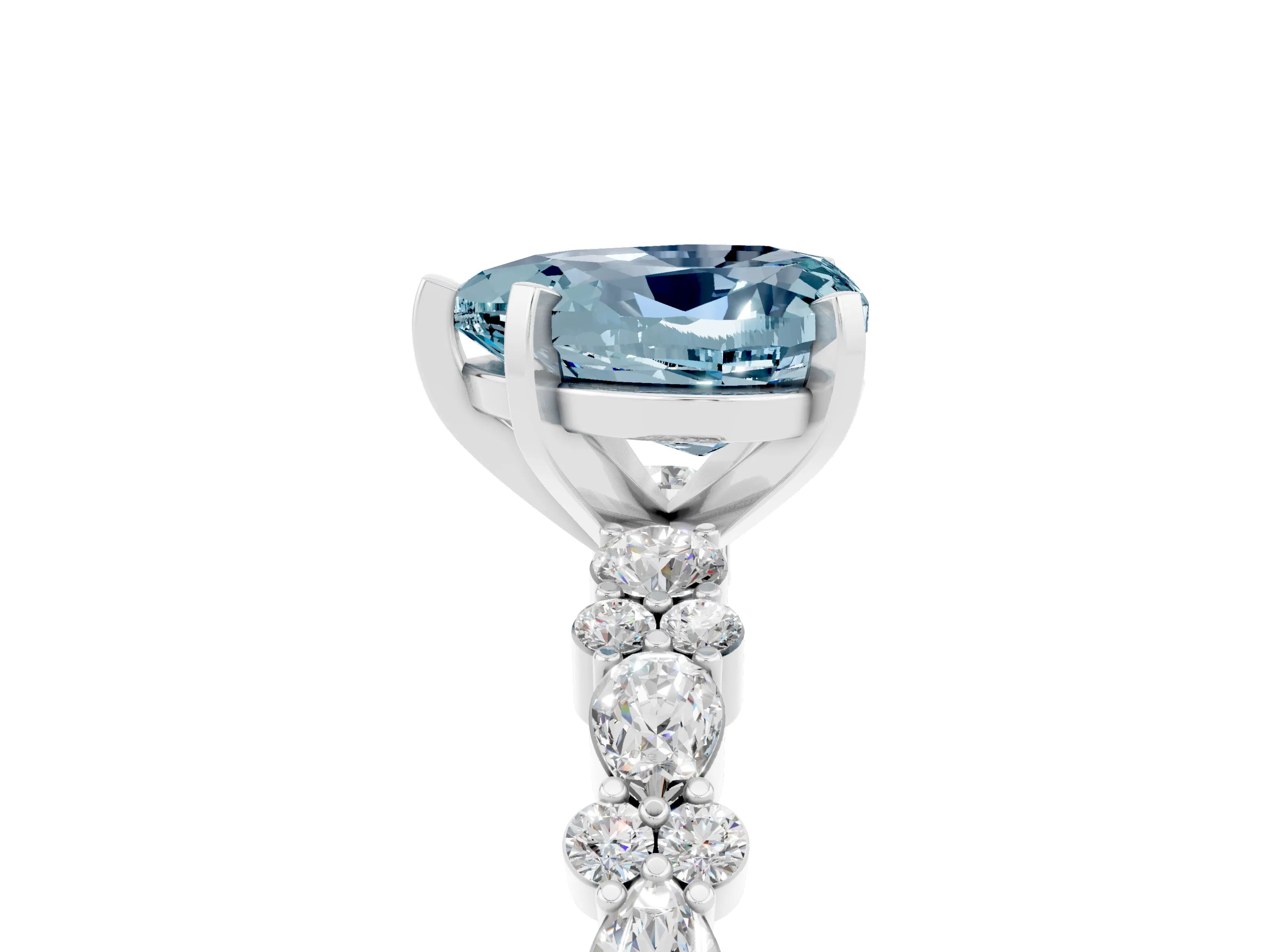 White gold Heart Cut Aquamarine Solitaire with Side Stones, Pave Band, Four-Prong Setting_41