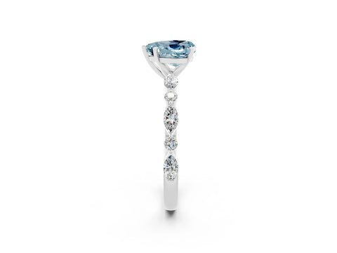 White gold Heart Cut Aquamarine Solitaire with Side Stones on a Pavé Band and Four-Prong Setting_2