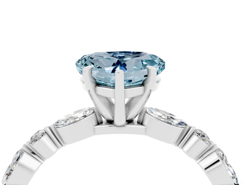 White gold Heart Cut Aquamarine Solitaire with Side Stones on a Pavé Band and Four-Prong Setting_4