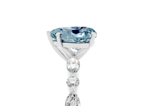 White gold Heart Cut Aquamarine Solitaire with Side Stones on a Pavé Band and Four-Prong Setting_5