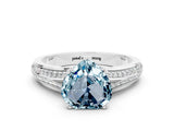 White gold Heart Cut Aquamarine Split Shank Engagement Ring with Pavé Band