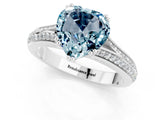 White gold Heart Cut Aquamarine Split Shank Engagement Ring with Pavé Band_1