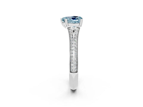 White gold Heart Cut Aquamarine Split Shank Engagement Ring with Pavé Band_2