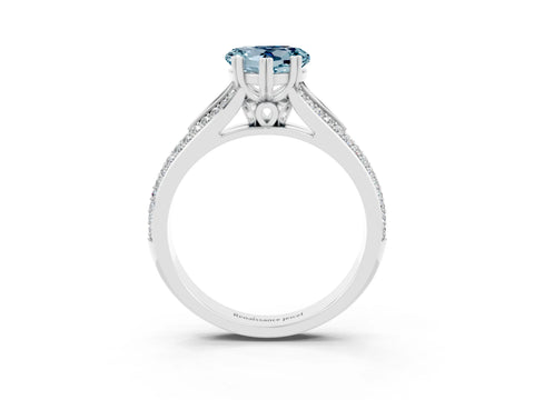 White gold Heart Cut Aquamarine Split Shank Engagement Ring with Pavé Band_3
