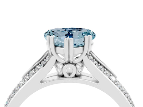 White gold Heart Cut Aquamarine Split Shank Engagement Ring with Pavé Band_4