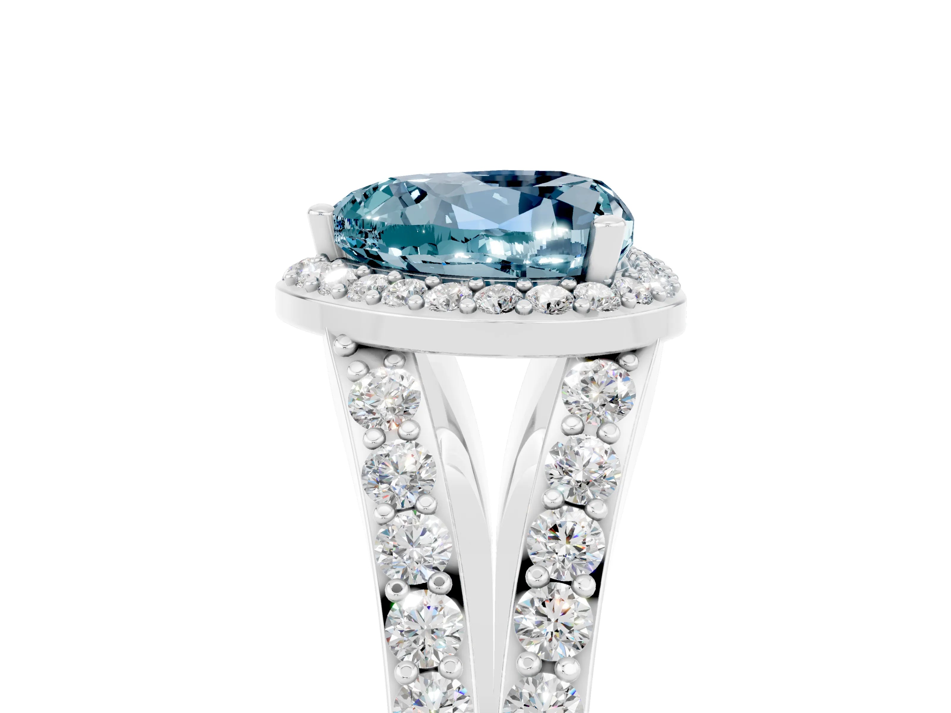 White gold Heart Cut Aquamarine Split Shank Halo Ring with Four-Prong Setting_17