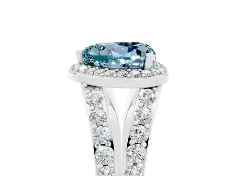 White gold Heart Cut Aquamarine Split Shank Halo Ring with Four-Prong Setting_17