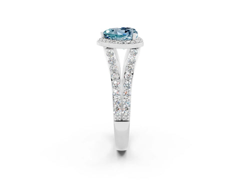 White gold Heart Cut Aquamarine Split Shank Halo Ring with Four-Prong Setting_26