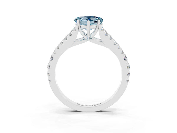 Silver Heart Cut Aquamarine Split Shank Pavé Engagement Ring with Four-Prong Setting