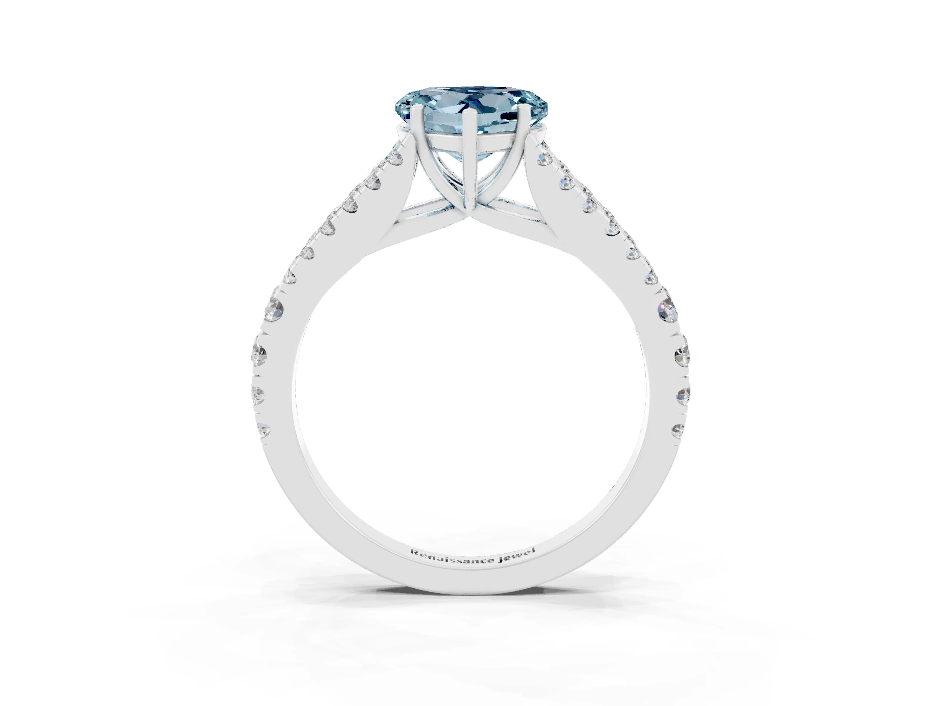 White gold Heart Cut Aquamarine Split Shank Pavé Engagement Ring with Four-Prong Setting_15