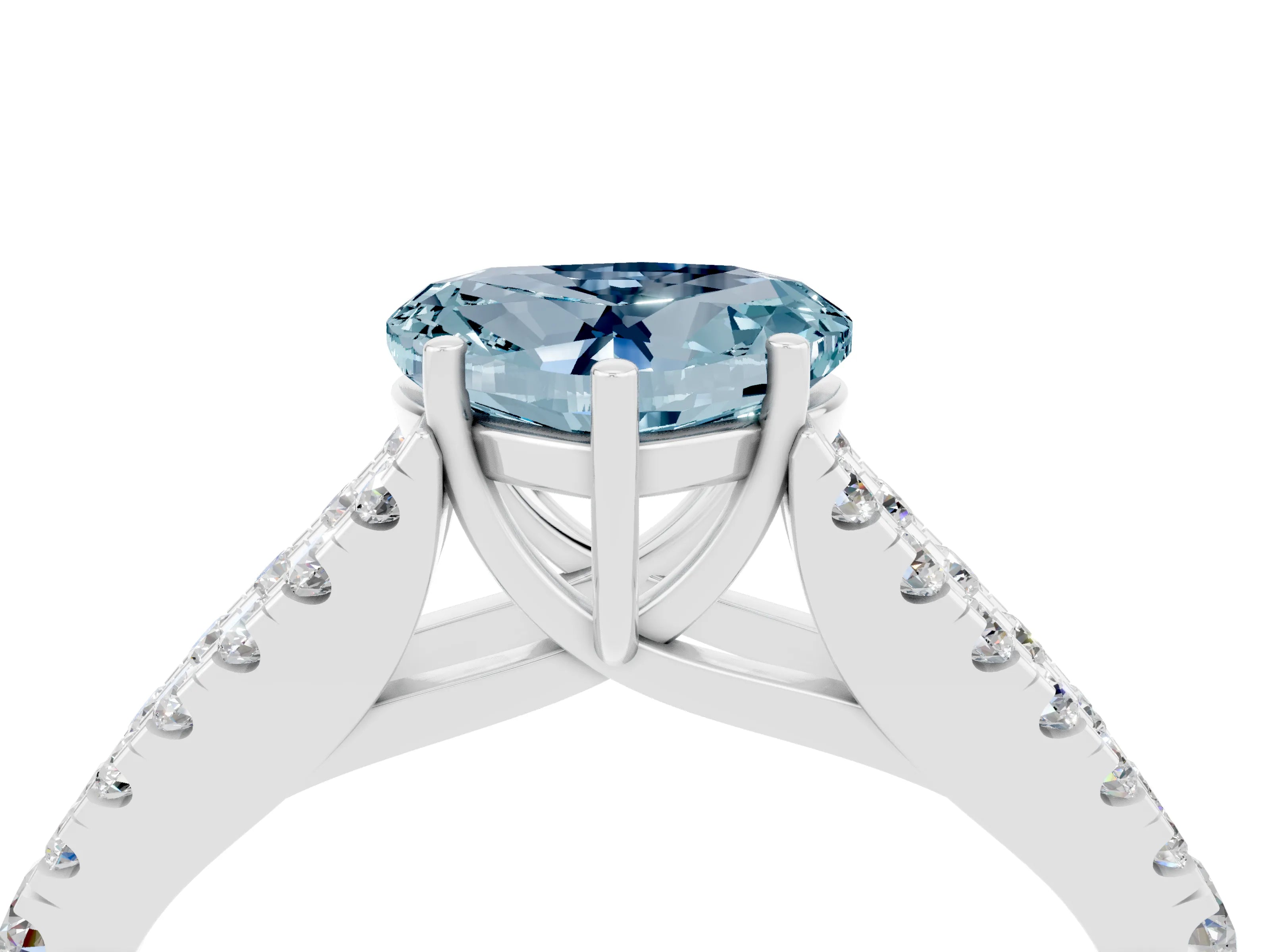 White gold Heart Cut Aquamarine Split Shank Pavé Engagement Ring with Four-Prong Setting_16