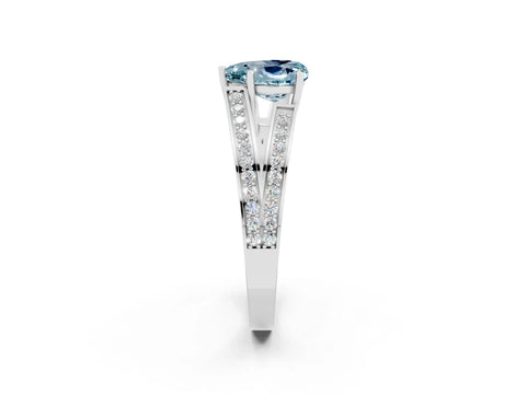 White gold Heart Cut Aquamarine Split Shank Ring with Pavé Band and Four-Prong Setting_2