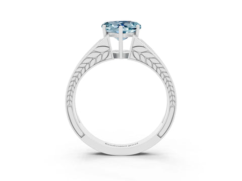 White gold Heart Cut Aquamarine Split Shank Ring with Pavé Band and Four-Prong Setting_3