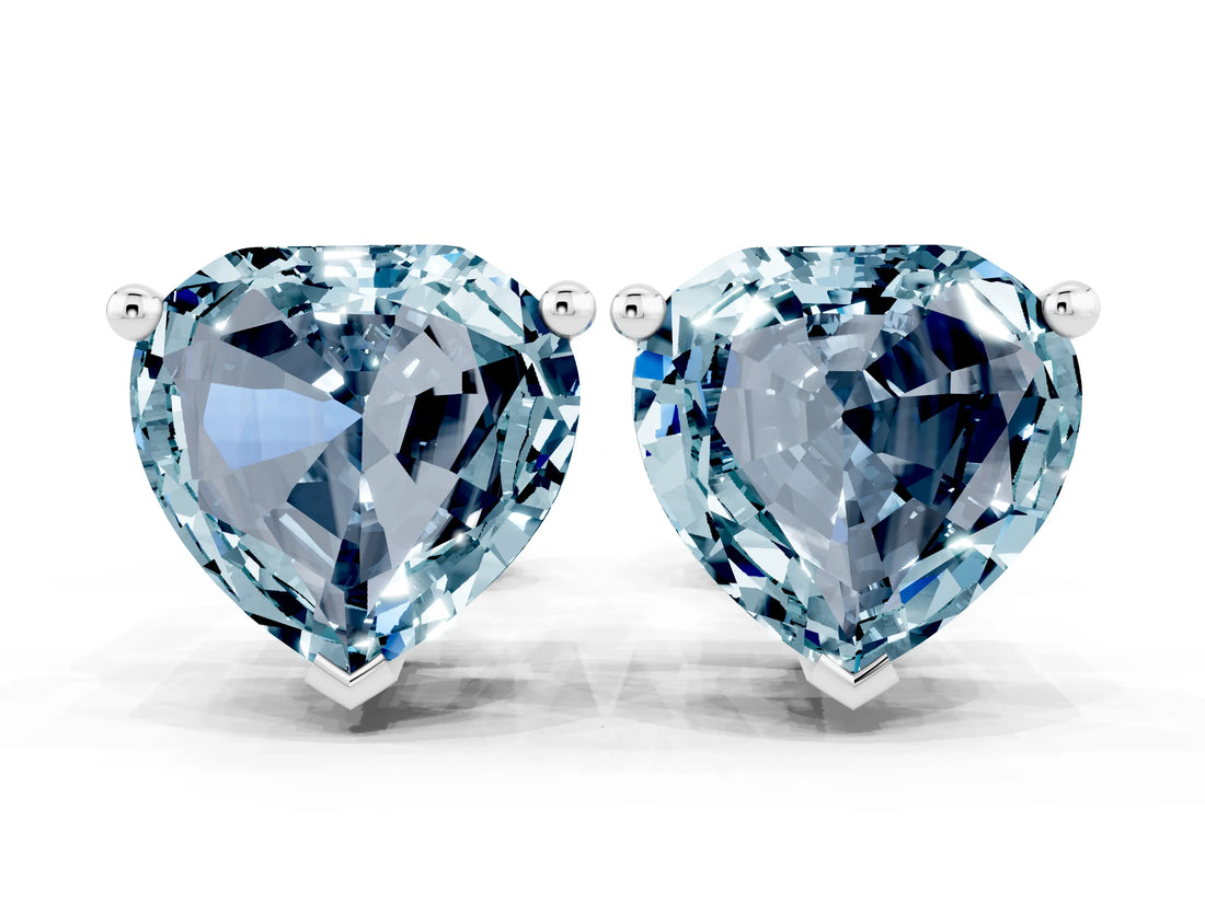 White gold Heart Cut Aquamarine Stud Earrings_12
