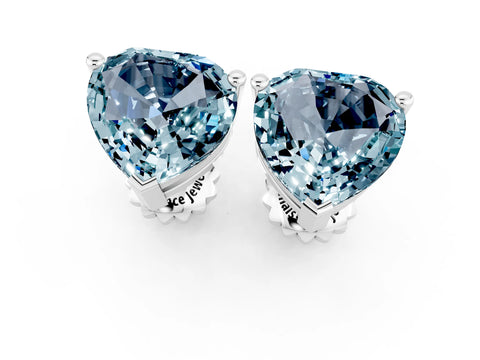White gold Heart Cut Aquamarine Stud Earrings_13