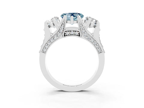 White gold Heart Cut Aquamarine Three-Stone Ring with Channel Set Band and Four-Prong Setting_3