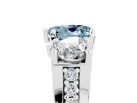 White gold Heart Cut Aquamarine Three-Stone Ring with Channel Set Band and Four-Prong Setting_5