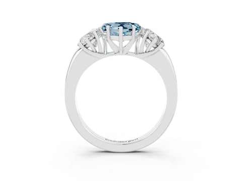White gold Heart Cut Aquamarine Three-Stone Ring with Four-Prong Setting and Classic Band_3