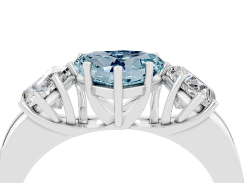 White gold Heart Cut Aquamarine Three-Stone Ring with Four-Prong Setting and Classic Band_4