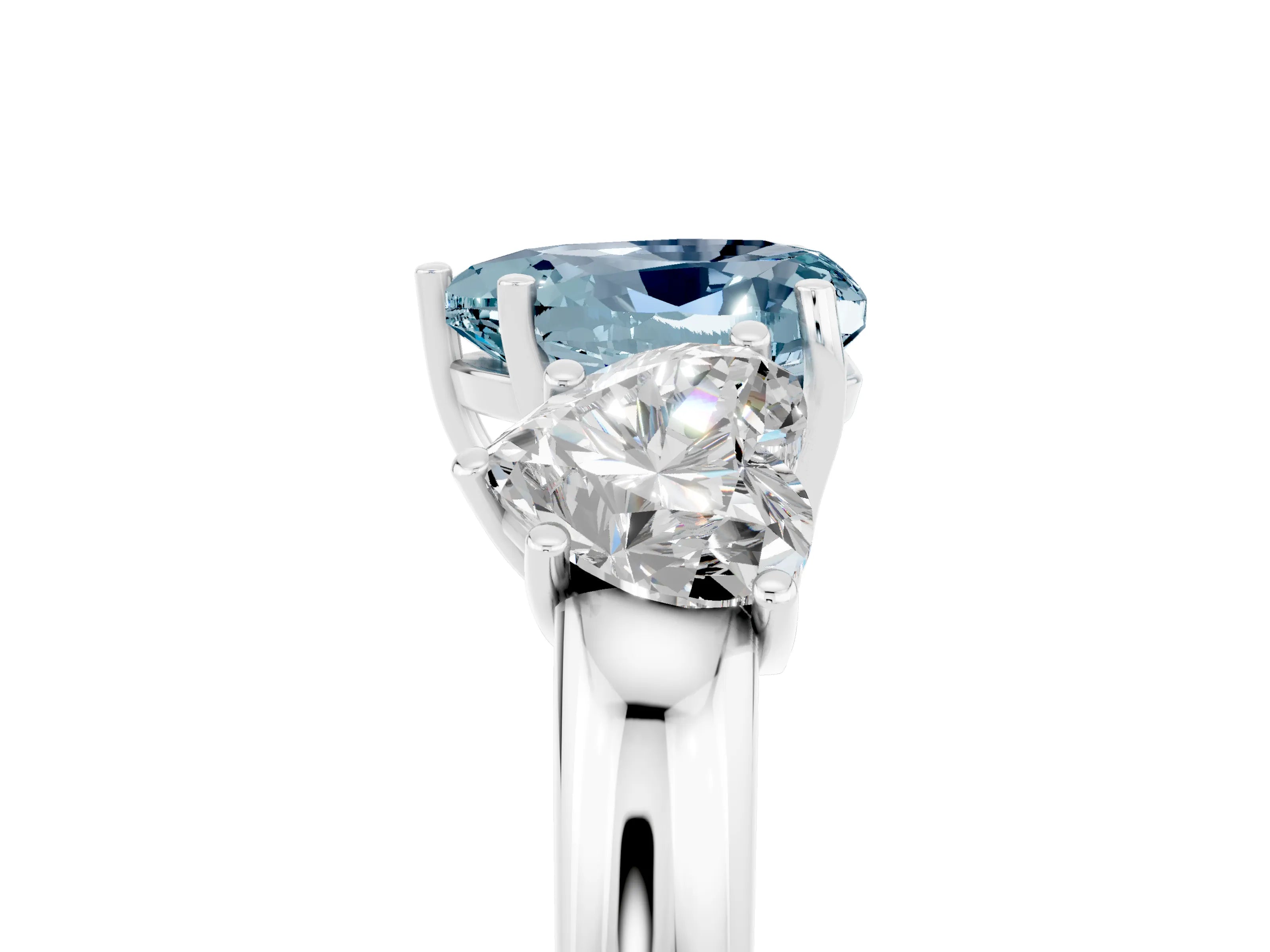White gold Heart Cut Aquamarine Three-Stone Ring with Four-Prong Setting and Classic Band_5