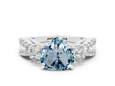 White gold Heart Cut Aquamarine Three-Stone Ring with Pavé Split Shank and Four-Prong Setting_24