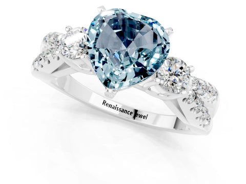 White gold Heart Cut Aquamarine Three-Stone Ring with Pavé Split Shank and Four-Prong Setting_25