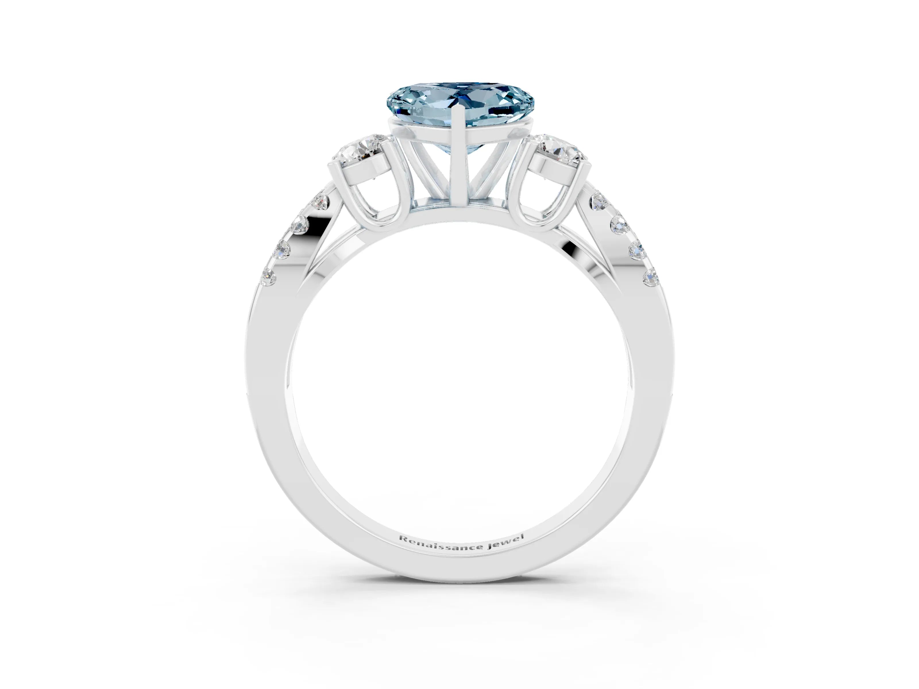 White gold Heart Cut Aquamarine Three-Stone Ring with Pavé Split Shank and Four-Prong Setting_27