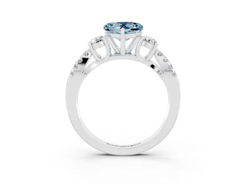 White gold Heart Cut Aquamarine Three-Stone Ring with Pavé Split Shank and Four-Prong Setting_27