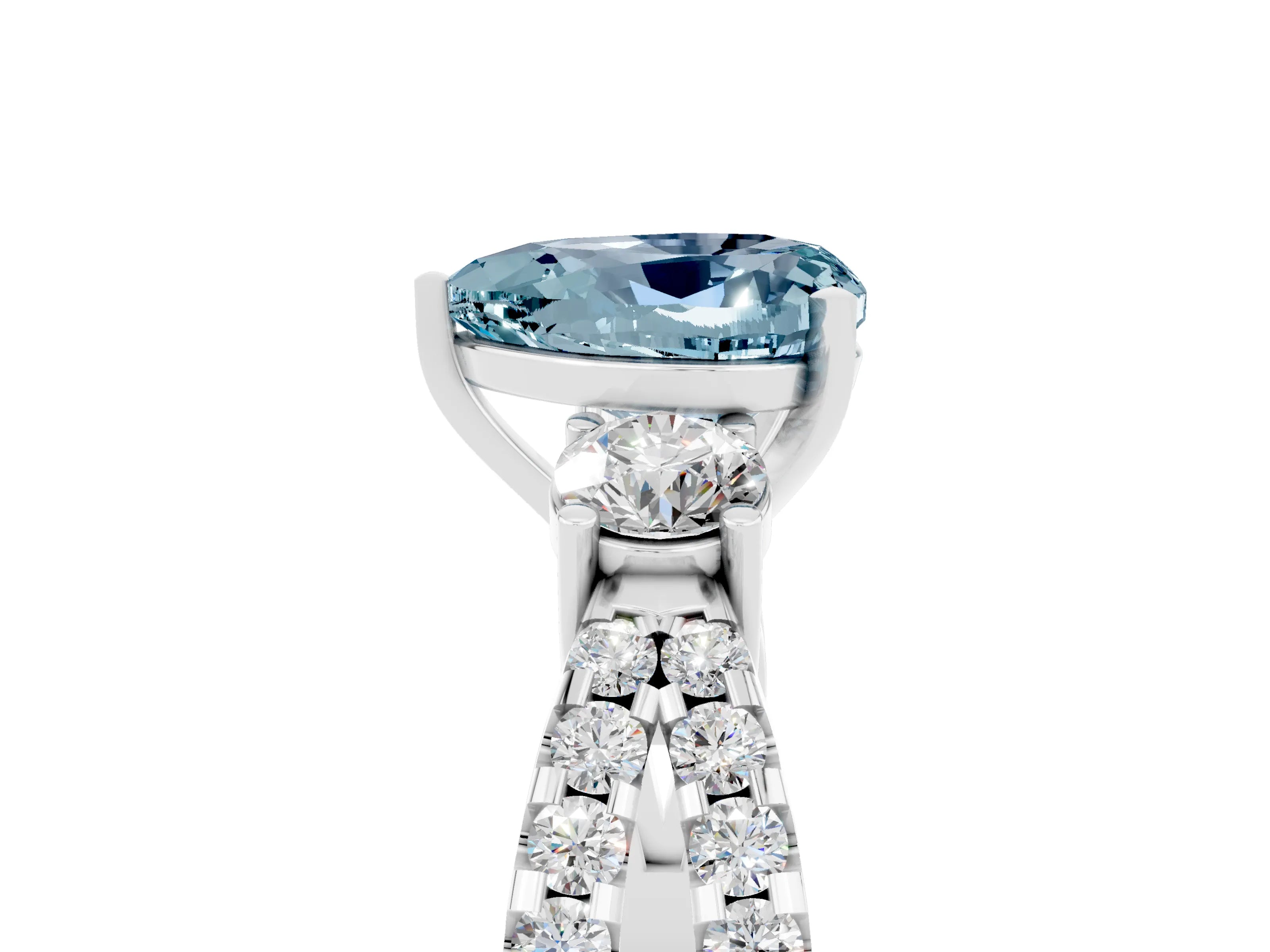 White gold Heart Cut Aquamarine Three-Stone Ring with Pavé Split Shank and Four-Prong Setting_29